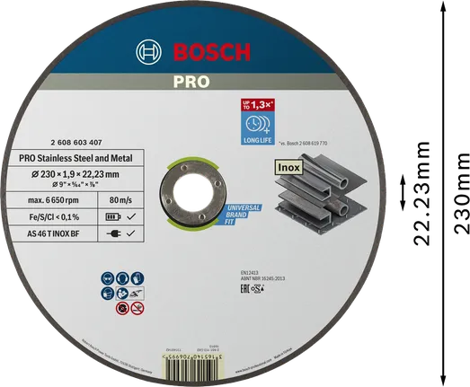 Bosch PRO doorslijpschijf voor roestvrij staal en metaal, 230 mm.
