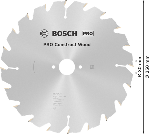 Bosch PRO Construct Wood cirkelzaagblad 250 mm.
