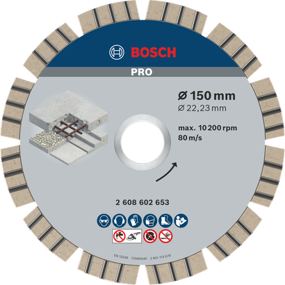 Bosch PRO Betondiamantschijf, 150 mm voor het doorslijpen van beton.
