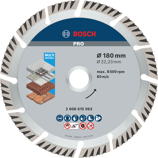 Bosch PRO Multi Material diamantschijf, 180 mm voor het zagen van steen en baksteen.