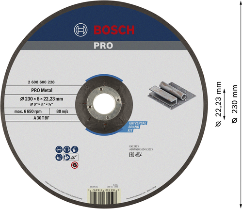 Bosch PRO Metaalgebonden slijpschijf 230x6x22,23 mm.