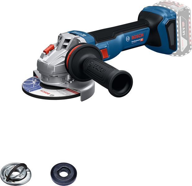 Bosch GWS 18V-11 accu haakse slijper met accessoires.