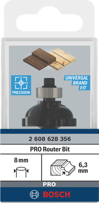 Bosch PRO freesbit 8 mm schacht 6,3 mm holrond.