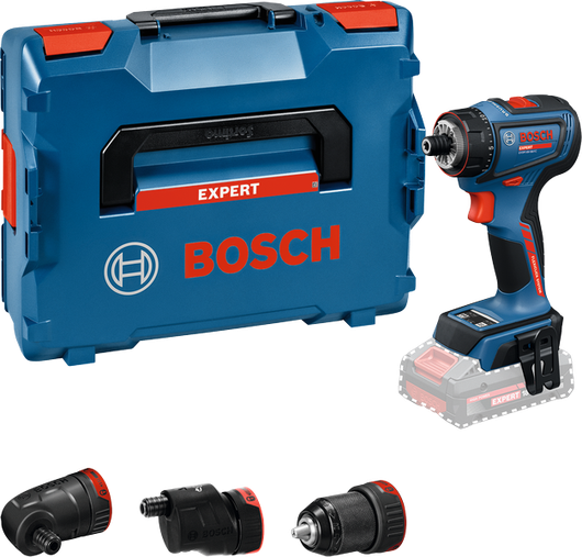 Bosch EXSR18V-90FC boorset met multi-kop opzetstukken.