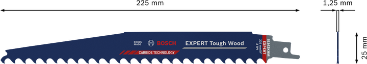 Bosch EXPERT Tough Wood zaagblad 225mm hardmetalen tanden.