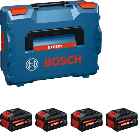 Bosch -set met L-BOXX-koffer en vier 18V Expert-accu's.