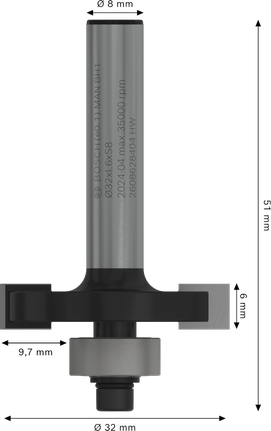 Bosch PRO Freesbit met sleuf, 8 mm schacht, diameter 32 mm.