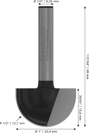 Bosch PRO Router Bit Core Box 1/2 inch radius, 1/4 inch schacht.