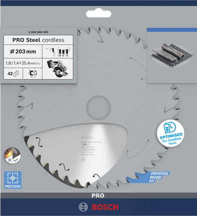 Bosch PRO Steel accu-cirkelzaagblad 203×1,8×25,4 mm.