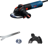 Bosch EXWS20-150SB haakse slijper met accessoires.