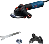 Bosch EXWS20-150SB haakse slijper met accessoires.