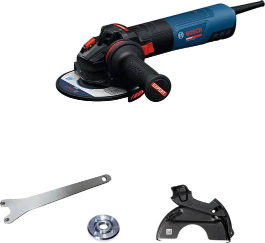 Bosch EXWS20-150SB haakse slijper met accessoires.
