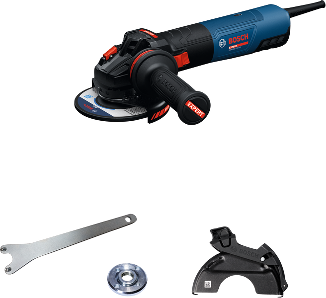 Bosch haakse slijper EXWS20-125TSB met accessoires.