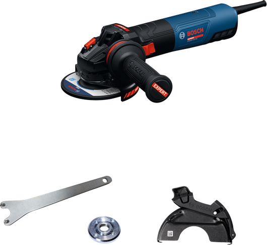 Bosch haakse slijper EXWS20-125TSB met accessoires.