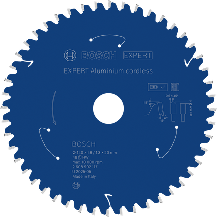 Bosch EXPERT Aluminium accu-cirkelzaagblad, 48 tanden.