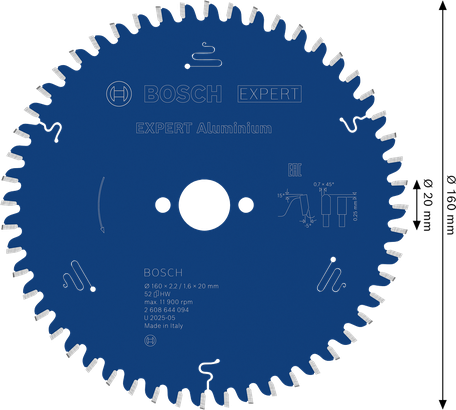 Bosch EXPERT Aluminium cirkelzaagblad 160mm 52 tanden.