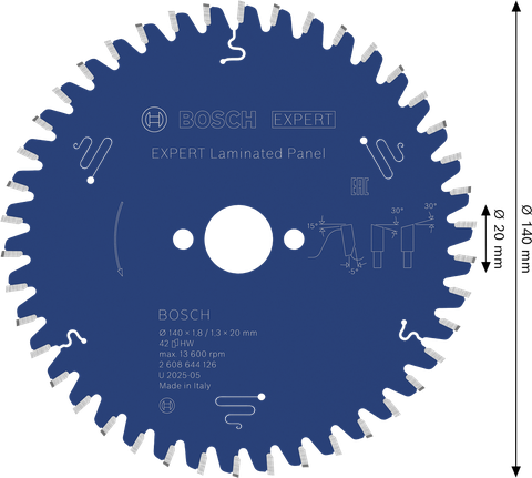 Bosch EXPERT cirkelzaagblad voor gelamineerde panelen, 140 mm 42T.