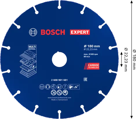 Bosch EXPERT Multi Material Hardmetalen doorslijpschijf 180 mm.