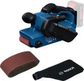 Bosch GBS18V-75 accubandschuurmachine met stofzak.