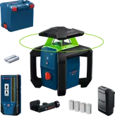 Bosch GRL18V-3-31G laserwaterpas met accessoires.
