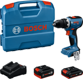 Bosch GSR 18V-65 accuboormachine set met twee accu's.