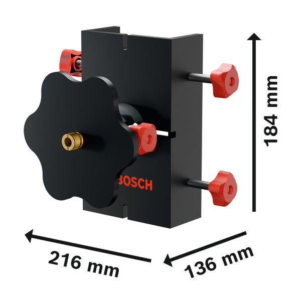 Bosch BB1 beugel en montagebeugel met maataanduidingen.
