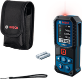 Bosch GLM80-35C laserafstandsmeter met draagtas en batterijen.