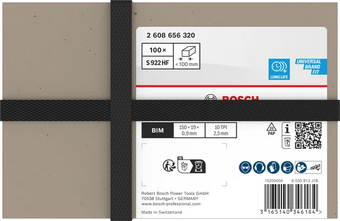 Bosch S922HF multi-materiaal 150 mm bi-metalen zaagbladen, verpakking van 100 stuks.