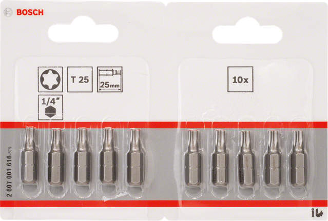 Битове за отвертка Bosch T25 Extra Hard 25 мм, опаковка от 10 броя.