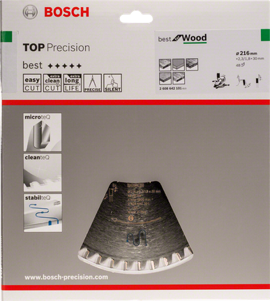 Диск за циркуляр Bosch Top Precision Best for Wood 216 мм.