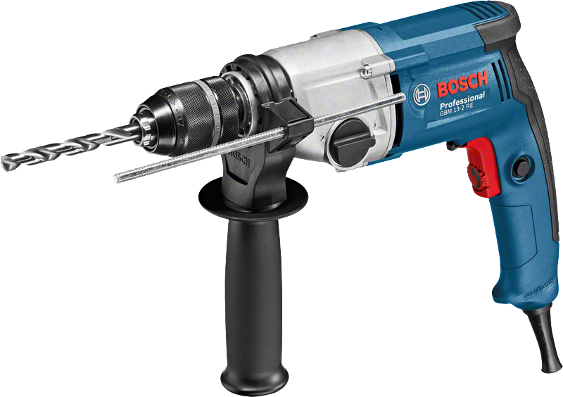 Бормашина Bosch GBM 13-2 RE със странична дръжка и дълбокомер.