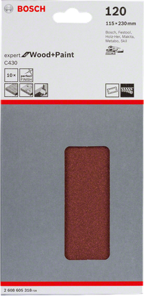 Пакет шкурки Bosch C430, 115x230 мм, зърнистост 120.