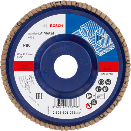 Ламелен диск Bosch X431 за метал, зърненост 80, диаметър 125 мм.