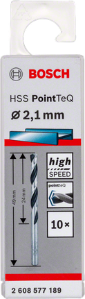 Спирално свредло Bosch HSS PointTeQ 2.1 мм за високоскоростно пробиване на метал.