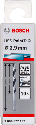 Свредло Bosch HSS Spiral PointTeQ 2.9 мм за високоскоростно пробиване.