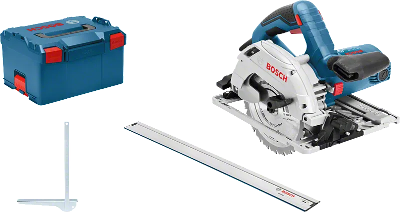 Циркуляр Bosch GKS 55 GCE с водеща шина и куфар.