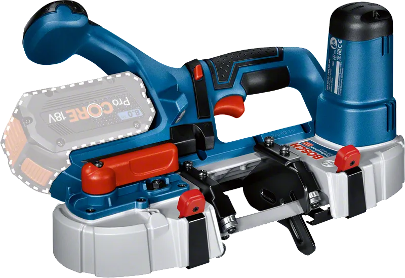 Акумулаторен лентов трион Bosch GCB 18V-63, дълбочина на рязане 63,5 мм.