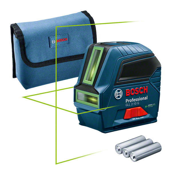 Лазерен нивелир Bosch GLL 2-10 G със зелени линии.