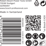 Етикет на Bosch C420 с баркод и икони за безопасност.