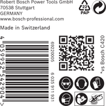 Етикет за аксесоари Bosch C420 с баркод и икони за безопасност.