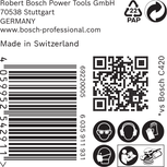 Етикет за Bosch C420 с баркод, QR код и икони за безопасност.