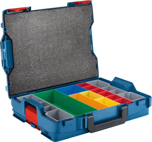 Куфар за носене Bosch L-BOXX 102 с 13 цветно кодирани отделения.