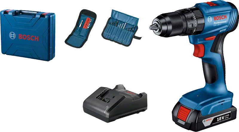 Комплект акумулаторна бормашина Bosch GSB 185-LI с аксесоари.