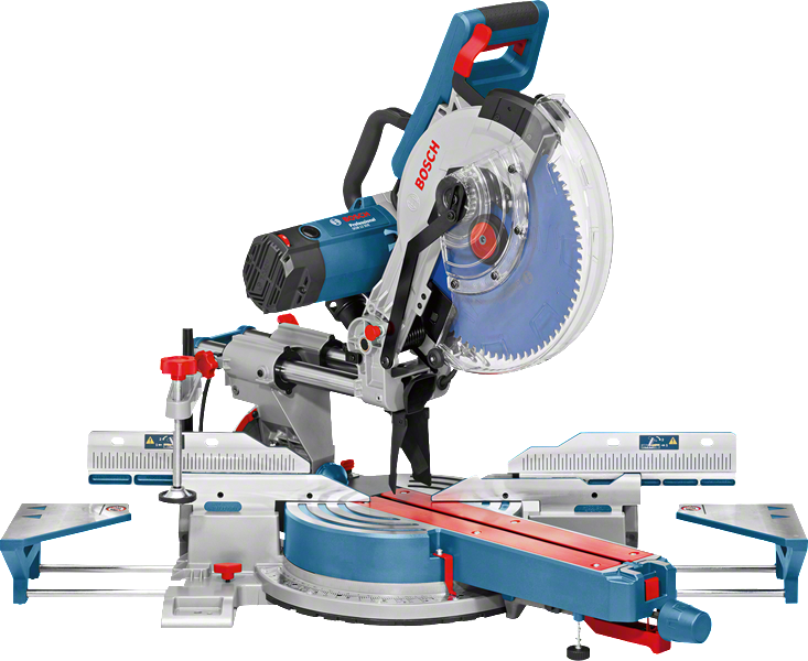 Плъзгащ се ъглорежещ циркуляр Bosch GCM 12 SDE с регулируеми ъгли.