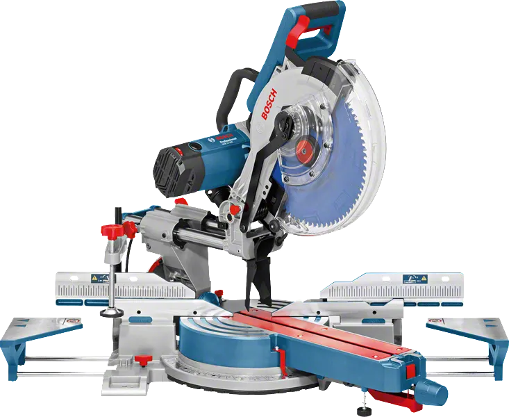 Плъзгащ се ъглорежещ циркуляр Bosch GCM 12 SDE с регулируеми ъгли.