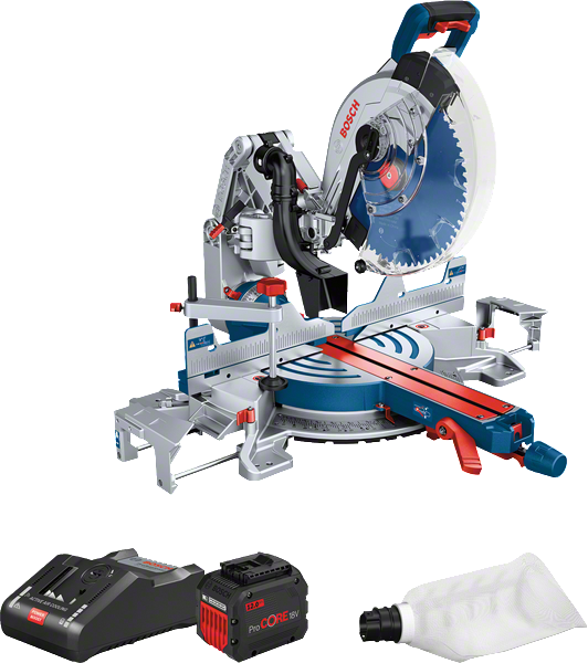 Безжичен ъглорежещ трион Bosch GCM18V-305 с комплект батерии.