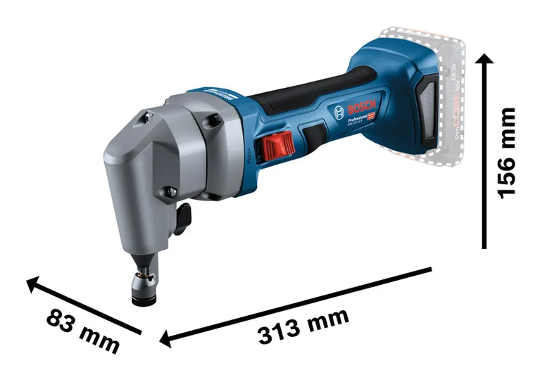 Акумулаторна ножица Bosch GNA 18V-16 с размери.
