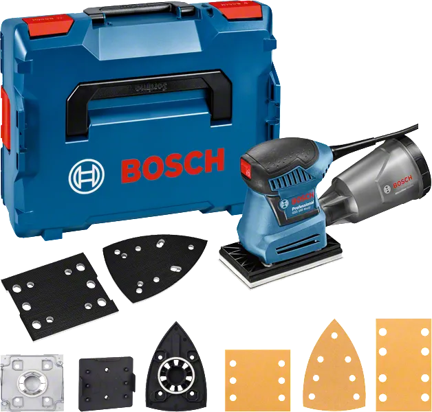 Мултишлайф Bosch GSS 160 с куфар и шлифовъчни подложки.