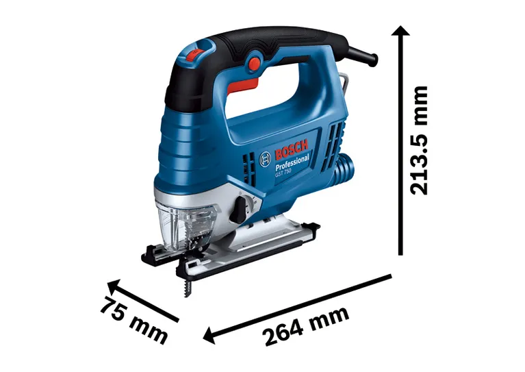 Прободен трион Bosch GST 750 с ергономична дръжка.