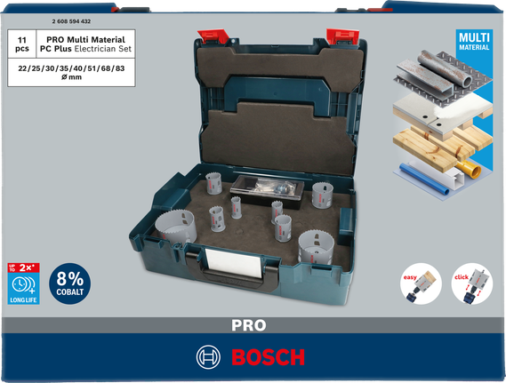 Комплект боркорони Bosch PRO Multi Material, 11 части.